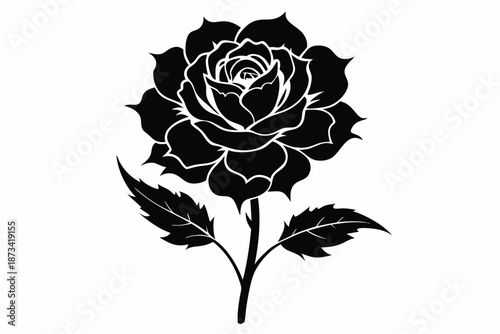 Single Moss Rose Silhouette Vector, Basic Floral Icon for Design