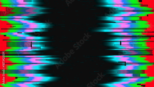 Colorful VHS Glitch Screen Effect. Abstract Technology Vector Background