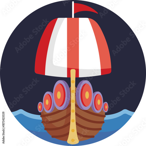 Viking Longship: A traditional Viking ship with a curved hull and ornate prow, used for exploration and raids.