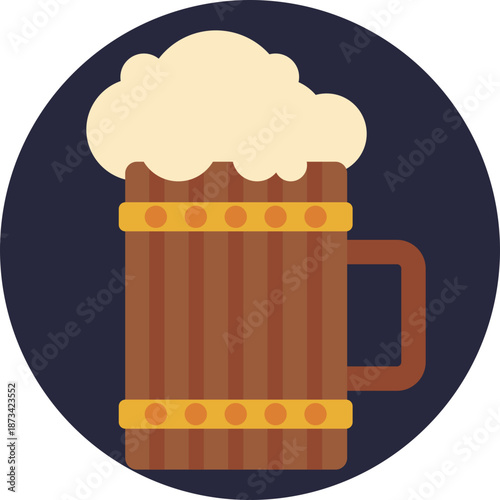 A frothy mug of beer with a sturdy handle, reflecting the traditional Viking drinking culture.