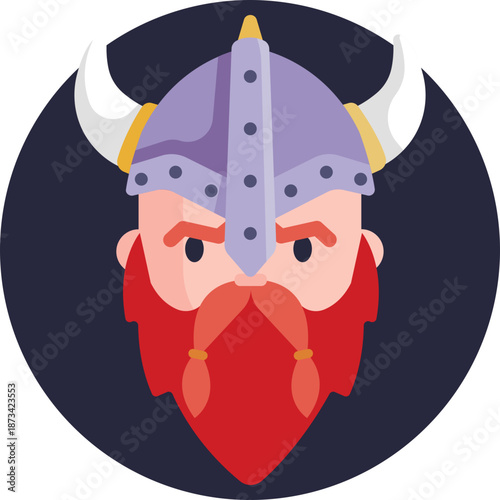 Front-facing Viking wearing a traditional horned helmet, representing strength and warrior spirit.
