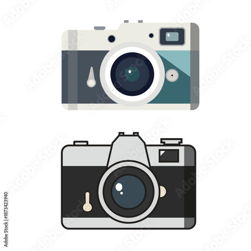 Two Flat Design Retro Cameras for Photography and Creative Content