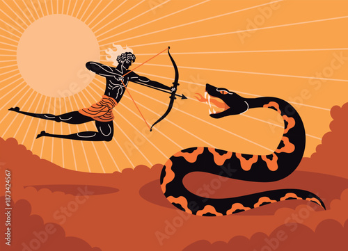 apollo aiming his bow at the monster python