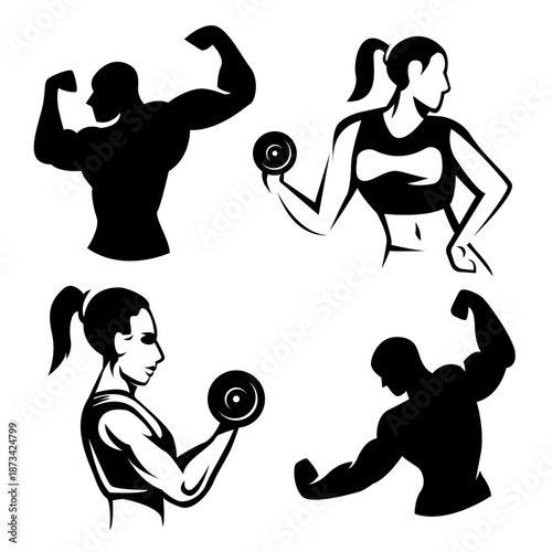 Body builder silhouette clipart bundle.
