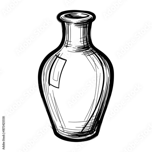 Hand-drawn ceramic vase outline in black and white sketch style  