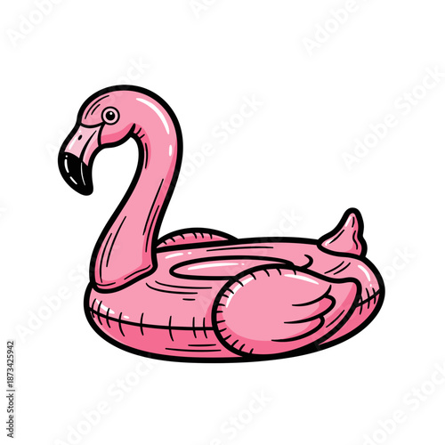 Pink inflatable flamingo pool float in cartoon style  