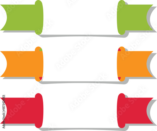 Colorful Blank Ribbons in Modern Minimalist Design with Bright Vibrant Colors and Soft Shadows for Banner Templates