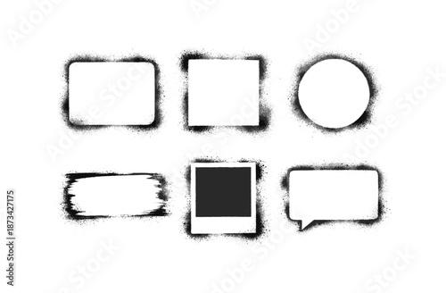 Grunge spray painted frame collection - square, circle, speech bubble, and brush stroke designs