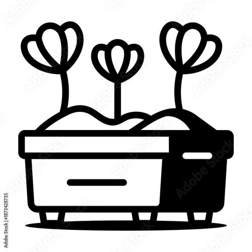 A linear icon depicting potted plants