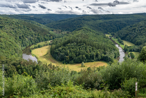 View from famous panoramic viewpoint of beautiful The Giant's tomb. Bouillon, Wallonia, Belgium.