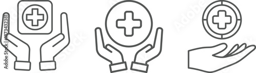 Healthcare medical line icon set. Medicine and hospital outline icons. Clinic, pharmacy, laboratory symbols. Doctor, ambulance, DNA, heart, and dental signs. Vector illustration. Healthcare set.