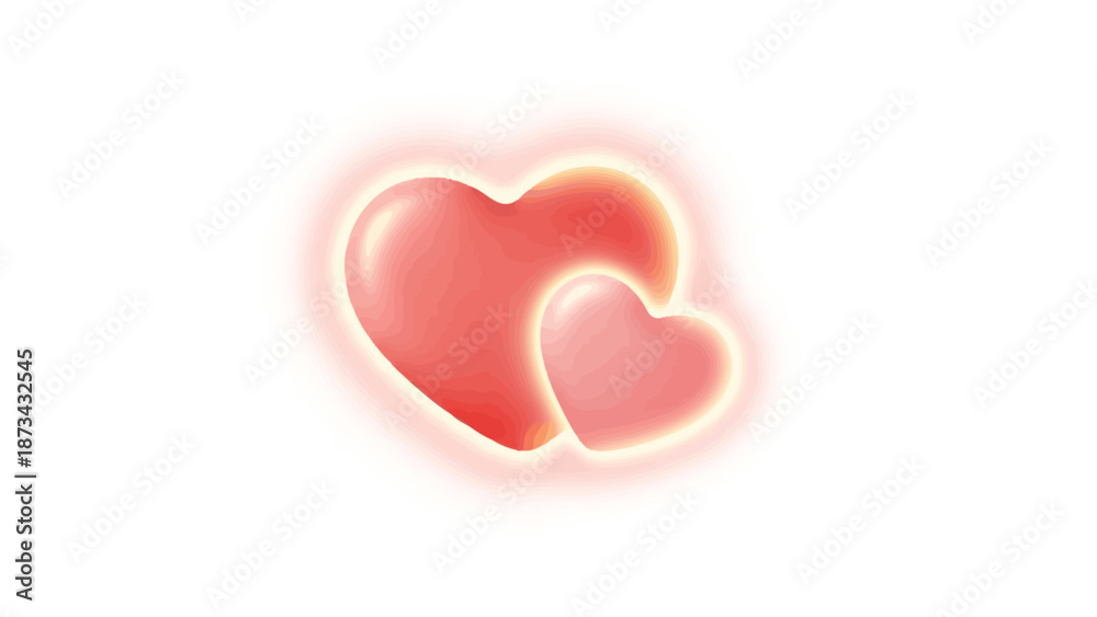 Fototapeta premium Glowing red heart icons with yellow outline on a white background, conveying a loving and romantic mood.