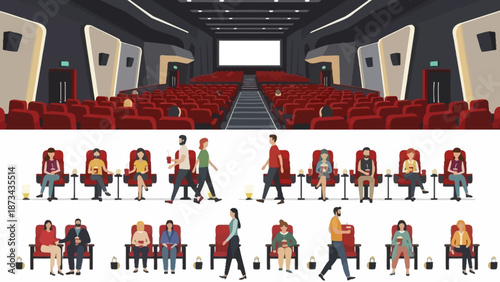 Modern Cinema Auditorium and Audience Seating Arrangement Illustration