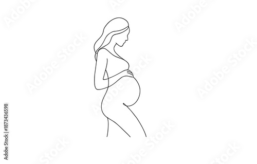 Elegant continuous line art of a pregnant woman in minimalist style