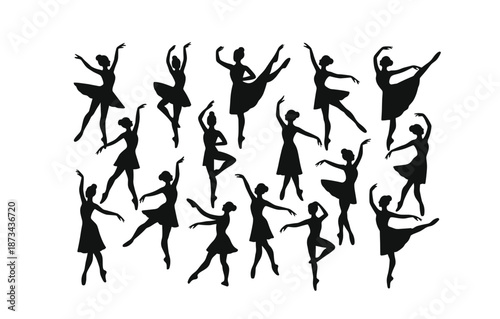 Elegant ballet dancer silhouettes in various graceful poses