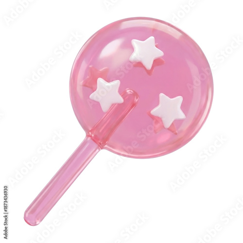 Glossy 3D Star Lollipop – Cute Kawaii Pink Candy Sticker in Y2K Hologram Style.