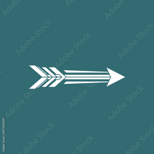 Stylized white arrow with geometric fletching and trailing lines.