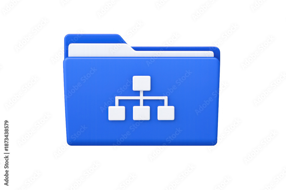 Fototapeta premium Blue folder 3d icon showing hierarchical data structure and organization, representing file management, directory, and network concepts
