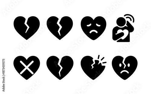 Collection of broken heart icons representing emotional pain and relationship struggles