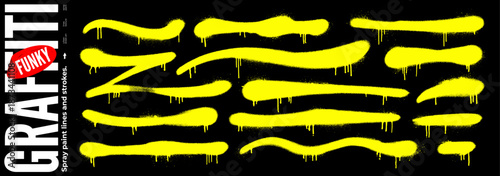 Yellow long horizontal spray paint lines and bold brush strokes for urban street art poster design. Hand drawn vector aerosol texture, stencil spray paint wavy and straight lines. Text underlines.