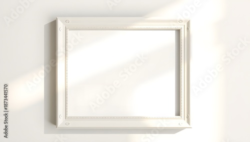 Illustration Mock-up for advertisment, art and posters. White frame hanging on a white wall. Interior.