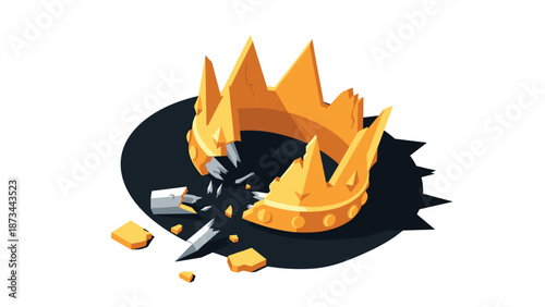 Shattered crown in low poly style representing fallen power and broken glory