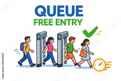 Queue-free entry with diverse group walking through gates