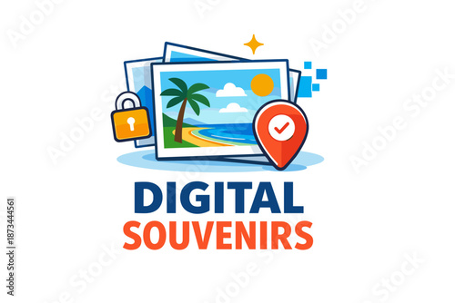 Digital souvenirs: secure virtual memories with iconic beach scene