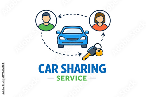 Car sharing service icon with two people and key exchange