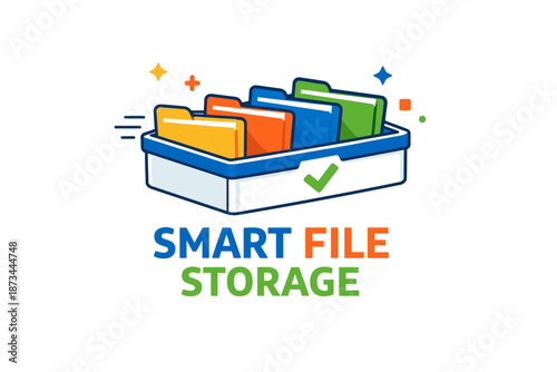 Smart file storage icon with colorful folders and checkmark