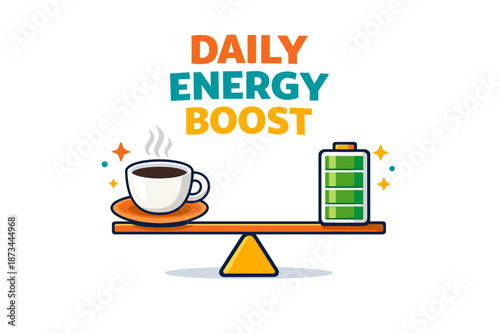 Daily energy boost: coffee and battery balance illustration