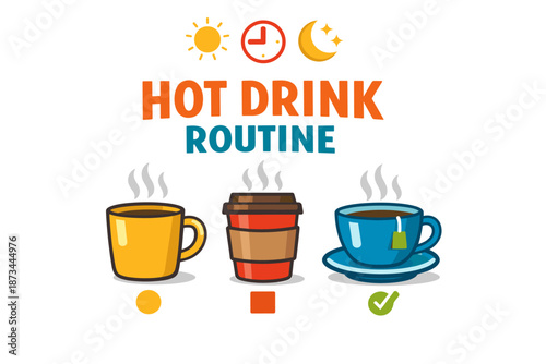 Daily hot drink selections: coffee, tea, and cocoa routine