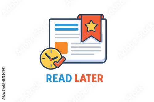 Read later icon with bookmark and clock symbol for time management
