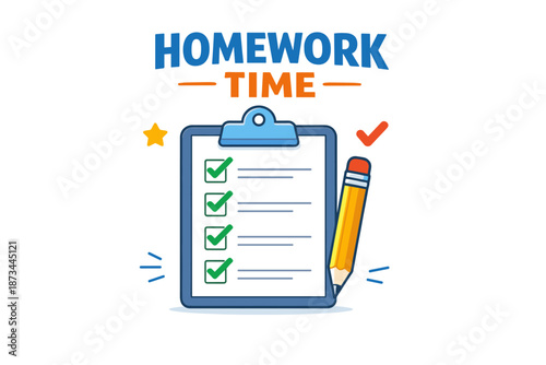 Homework checklist with pencil and checkmarks in colorful design