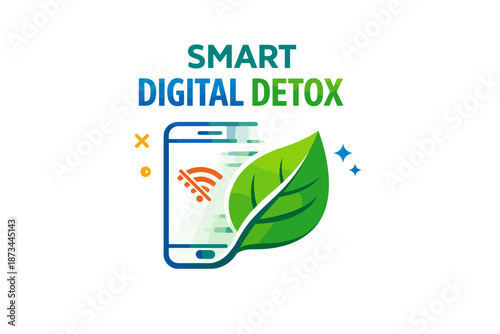 Smart digital detox concept with smartphone and leaf symbol
