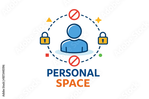 Illustration of personal space concept with symbolic locks and no entry signs