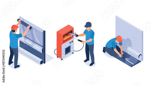 Isometric workshop: vinyl wrapping, heat gun usage, and precision cutting techniques