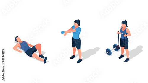 Isometric fitness exercises featuring diverse workout moves