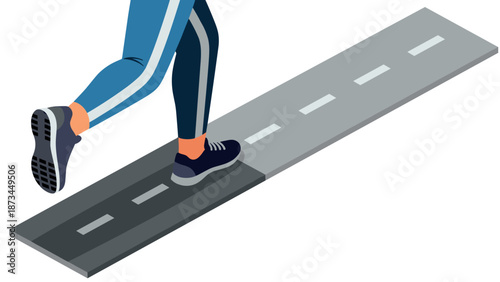 Isometric runner on road with athletic shoes and sporty leggings