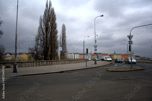 City roundabout and poplar trees, Poland, March, 2010