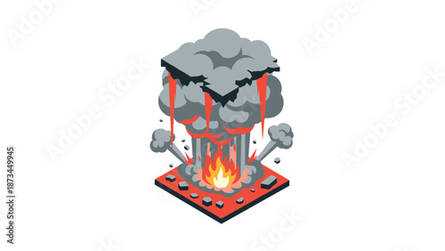 Isometric explosion with smoke and fire elements