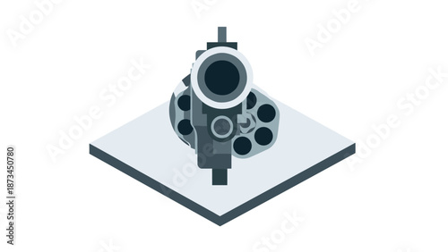 Isometric revolver design featuring geometric minimalism and perspective detail