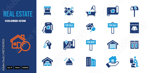 real estate colored icon set vector design good for web and mobile app