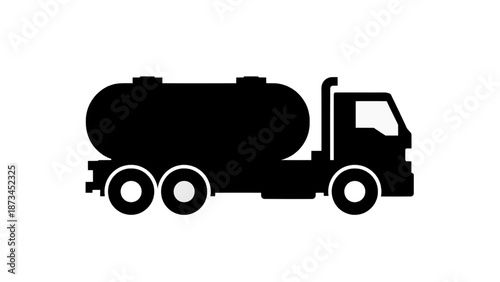 Vector illustration of a black silhouette tank truck, transportation vehicle, on transparent background