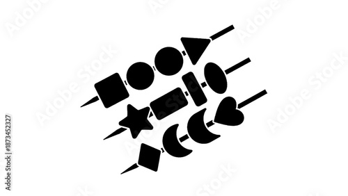 Vector illustration of, on transparent background, skewers with various geometric and abstract shapes, perfect for playful designs