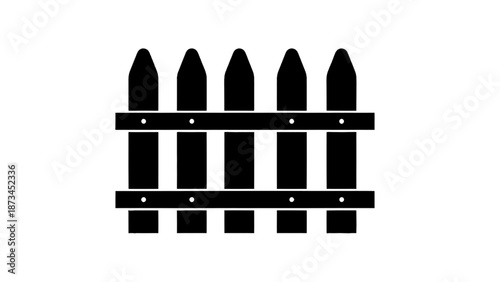 Vector illustration of a classic picket fence silhouette, a simple garden barrier, on transparent background