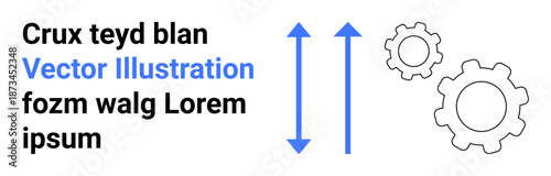 Process management, workflow optimization, automation, system integration, business direction, technical processes. Two gears and bidirectional arrows. Process management and workflow optimization