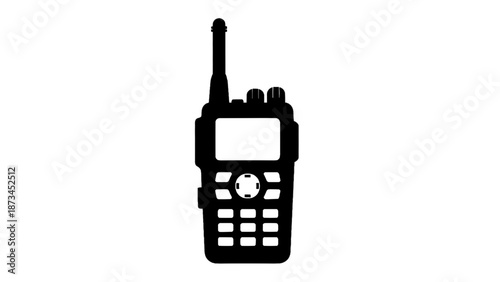 Vector illustration of, on transparent background, a black silhouette walkie-talkie communication radio icon