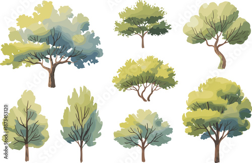 Top, down, landscape, trees, illustration, architectural, plan, view, greenery, garden, elements, foliage, nature, design, symbols, park, vegetation, set, environment, ecology