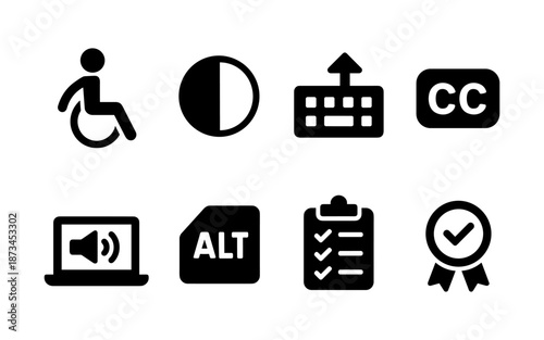 Collection of accessibility and user interface icons for digital platforms and services